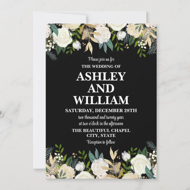 Convite Casamento Chic Boho Boêmia Boêmia Negra (Frente)