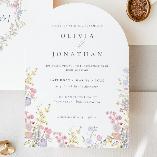 Convite Casamento Chic Boho Jardim Flores Silvestres Prima (Chic Boho Garden Wildflowers Spring Summer Wedding Invitation)