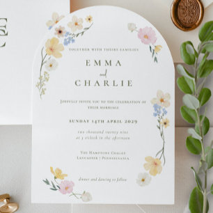 Convite Casamento Chic Boho Pastel Flores Silvestres Prima