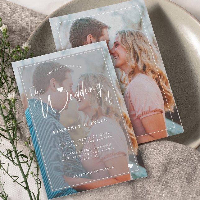 Convite Casamento chic com cobertura branca com 2 fotos mo (Criador carregado)