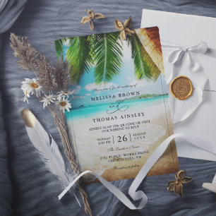 Convite Casamento Chic com Código QR de Destino de Praia T