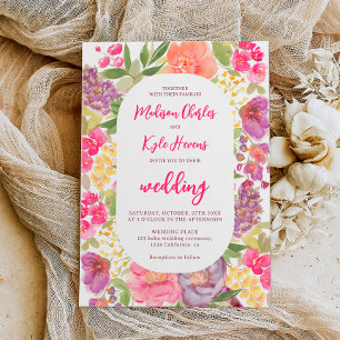 Convite Casamento chic com guião floral brilhante da Bohem