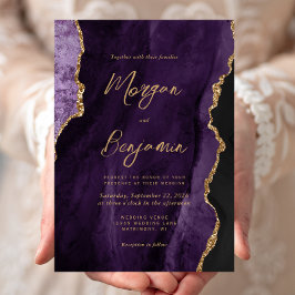 Convite Casamento Chic com Script Moderno em Ágata Roxa