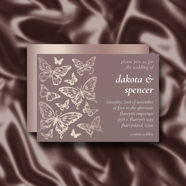 Convite Casamento Chic da Borboleta | Rosa de Blush Dourad (Criador carregado)