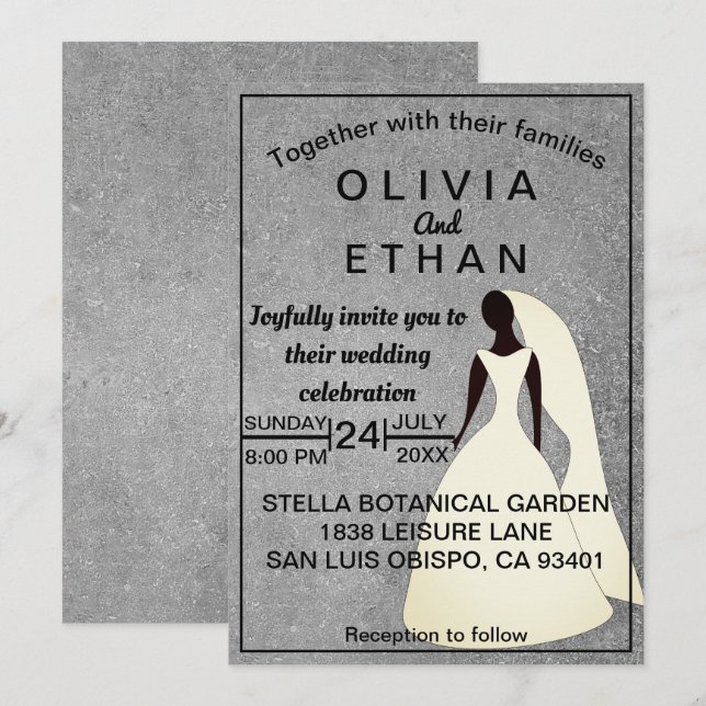 Convite Casamento Chic Da Noiva Da Cinza Rústica Elegante (Frente/Verso)