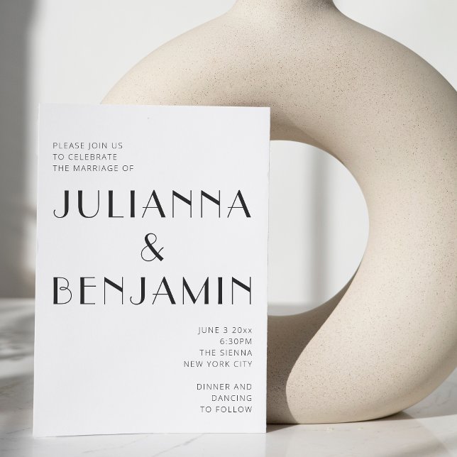 Convite Casamento Chic de Deco Branco Negro Elegante Minim (Criador carregado)