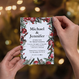 Convite casamento chic de Natal em aquarela vintage com fo