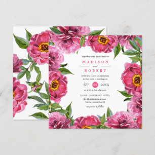 Convite Casamento Chic de Povos Magenta Rosa Maravilhoso