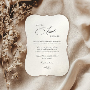 Convite Casamento Chic de Script Branco Negro Elegante