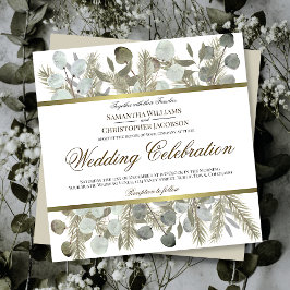 Convite Casamento Chic de Watercolor Eucalyptus & Pine Boh