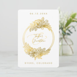 Convite Casamento Chic Dourado de Flores Brancas Elegante 