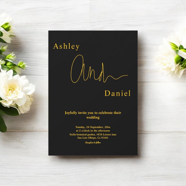 Convite Casamento Chic Dourado E Preto Simples Moderno (Criador carregado)