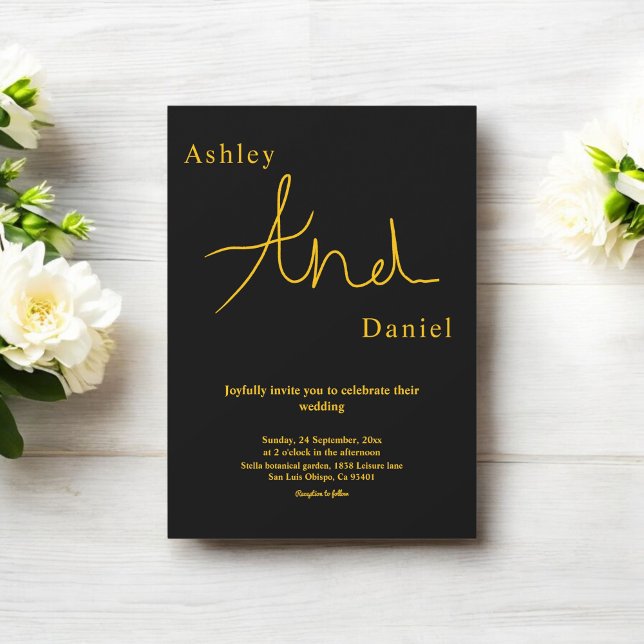 Convite Casamento Chic Dourado E Preto Simples Moderno (Criador carregado)