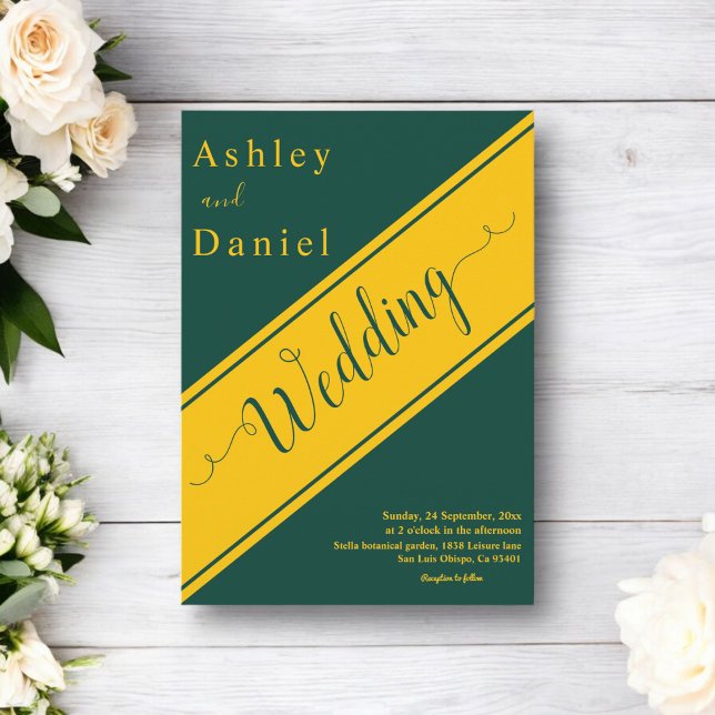 Convite Casamento Chic Dourado E Verde Moderno Elegante (Criador carregado)