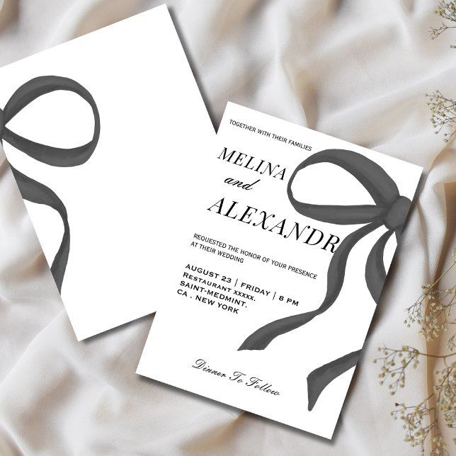 Convite Casamento Chic e Trendy Ribbon Black e White (Criador carregado)