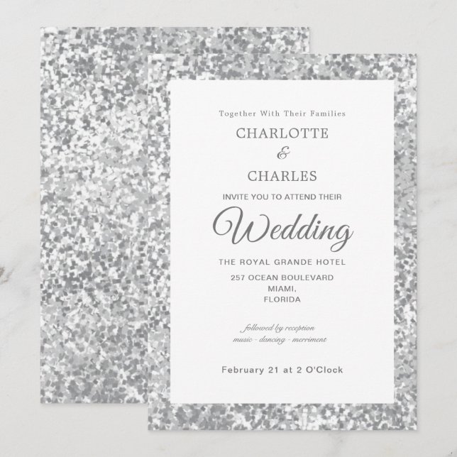 Convite Casamento Chic Elegante De Cinzas De Prata (Frente/Verso)