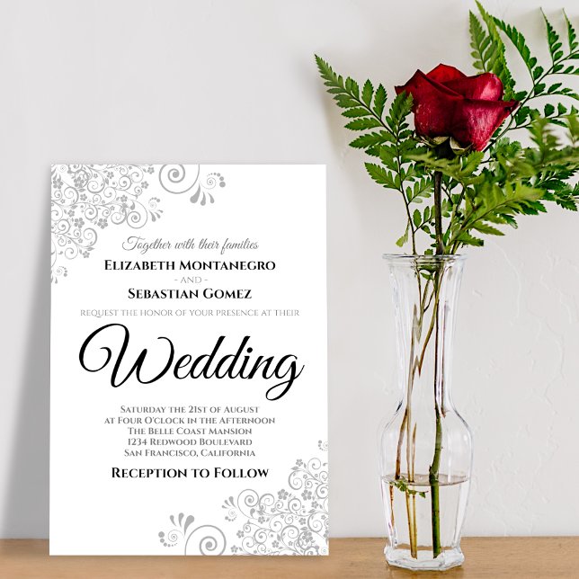 Convite Casamento Chic Elegante De Filigre De Cinza Leve (Criador carregado)