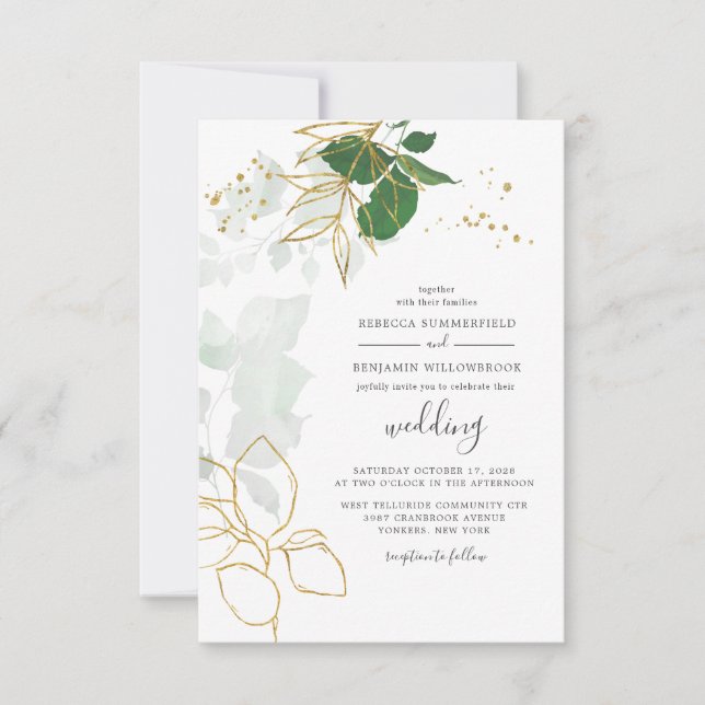 Convite Casamento Chic Elegante Eucalyptus Greenery Boho (Frente)