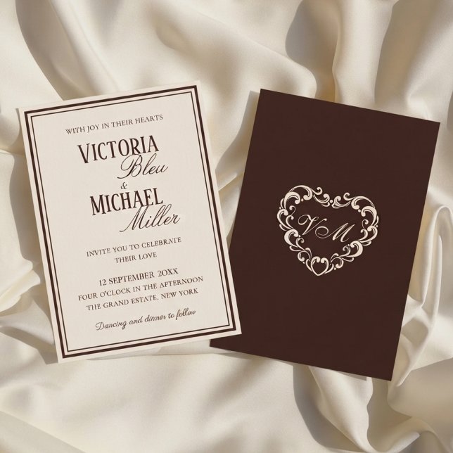 Convite Casamento Chic em Creme Antigo e Marrom Chocolate (Criador carregado)
