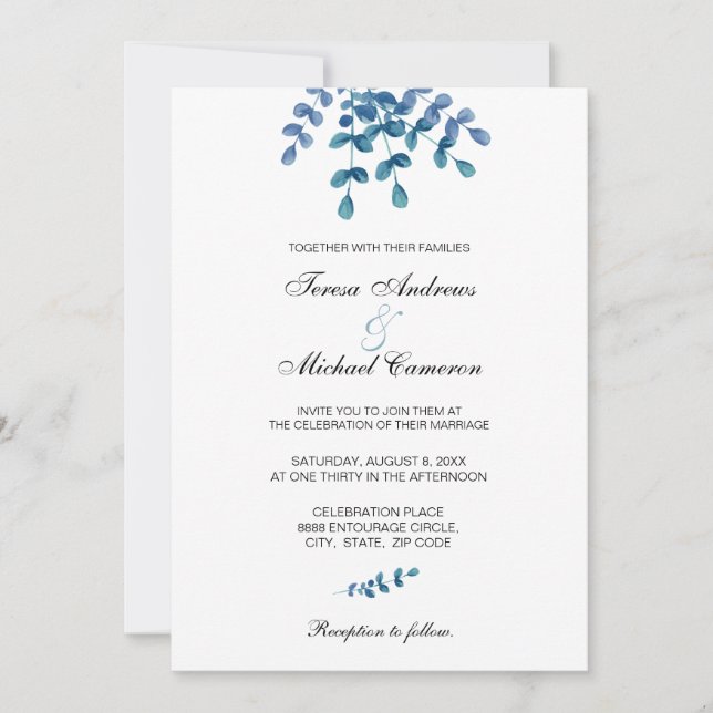 Convite Casamento Chic Eucalyptus Greenery Watercolor (Frente)