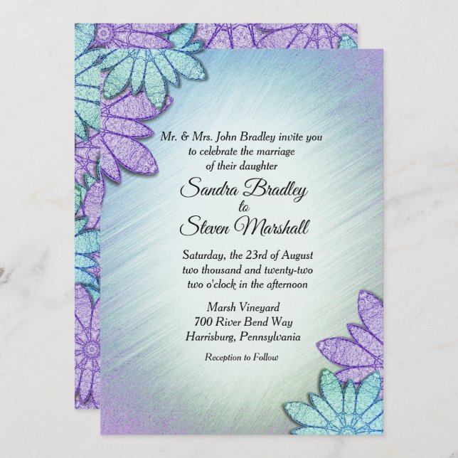 Convite Casamento Chic Floral Color Combo (Frente/Verso)