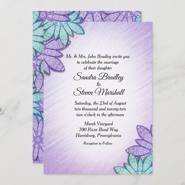 Convite Casamento Chic Floral Color Combo (Frente/Verso)