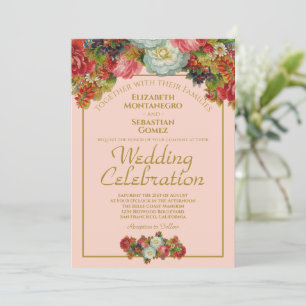 Convite Casamento Chic Floral De Cor-De-Rosa-Rosa