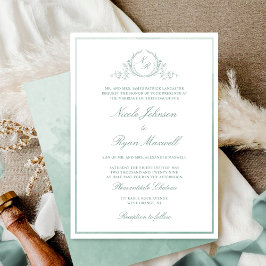 Convite Casamento Chic Formal Monograma Verde Pálido