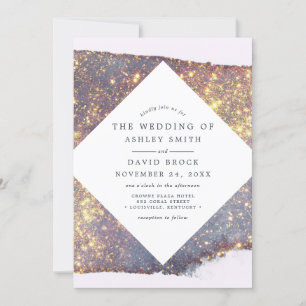 Convite Casamento Chic Glitter Roxo Dourado Iridescente 