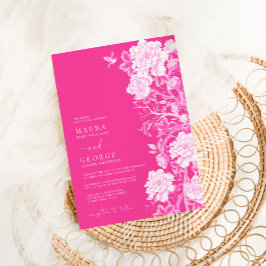 Convite Casamento Chic Hot Pink Chinoiserie Flower Garden