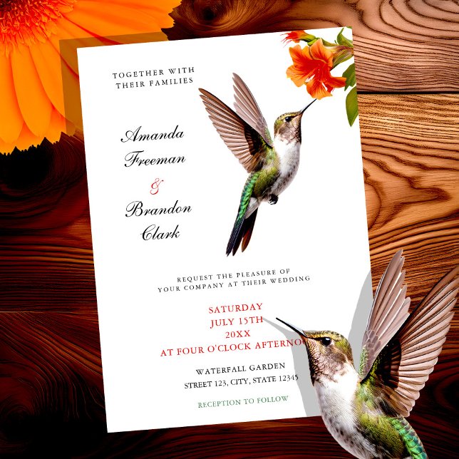 Convite Casamento Chic Hummingbird e Orange Flower (Criador carregado)