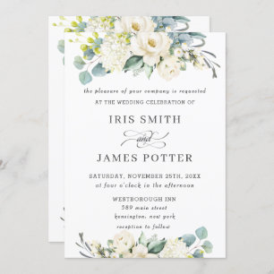 Convite Casamento Chic Ivory White Floral Greenery