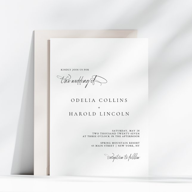 Convite Casamento Chic Minimalista Preto e Branco Caligraf (Criador carregado)