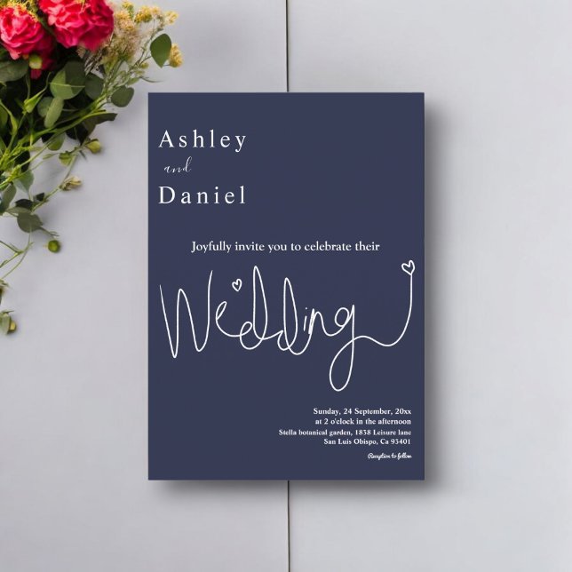 Convite Casamento Chic Moderno Azul-Marinho Delicado Elega (Criador carregado)