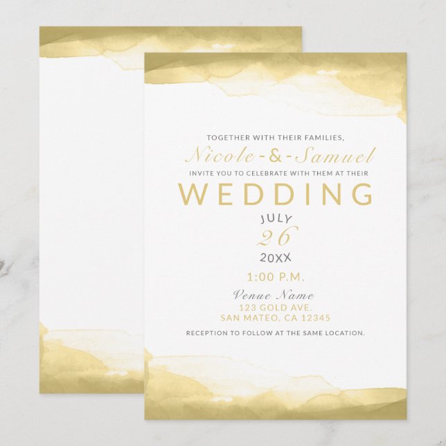 Convite Casamento Chic Moderno com Dijon Mustard Watercolo (Frente/Verso)