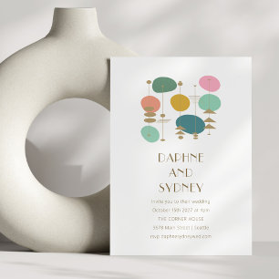 Convite Casamento Chic Moderno de Meio século da Era Atômi