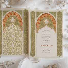 Convite Casamento Chic Olive & Coral Art Nouveau Lace
