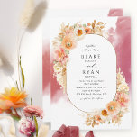 Convite Casamento Chic Peach Blush Cream e Burgundy Oval<br><div class="desc">Aprecie seus convidados com este elegante convite de casamento com elementos florais de cor aquática refinados que rodeiam seus detalhes de casamento sobre o quadro oval e delicada mancha aquosa de cor pálida e macia. Flores, folhagem e erva-pampas numa bela mistura de pêssego, laranja, rosa-pincel, rosa empoeirado, creme e matizes...</div>