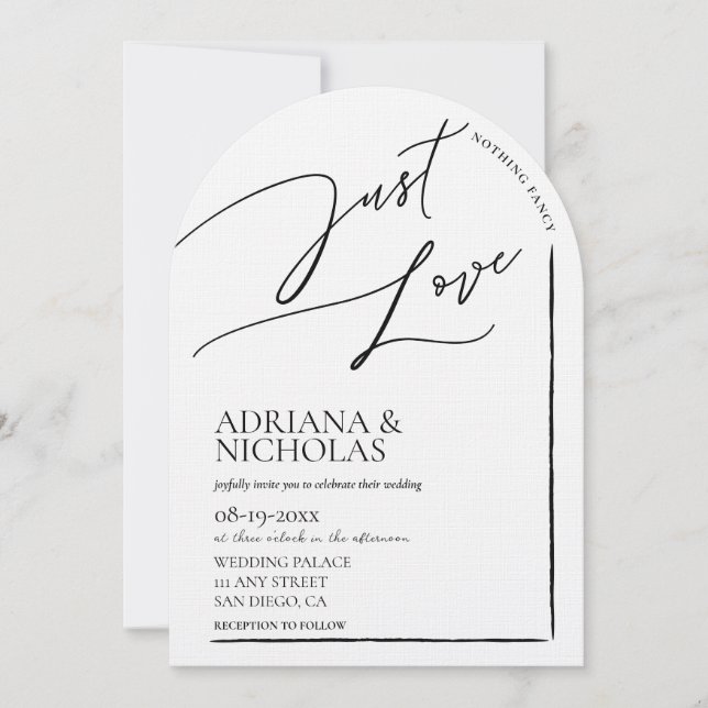 Convite Casamento Chic Preto e Branco Nada de Luxo, Apenas (Frente)