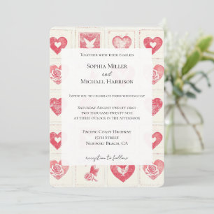 Convite Casamento Chic Red Cream Hearts
