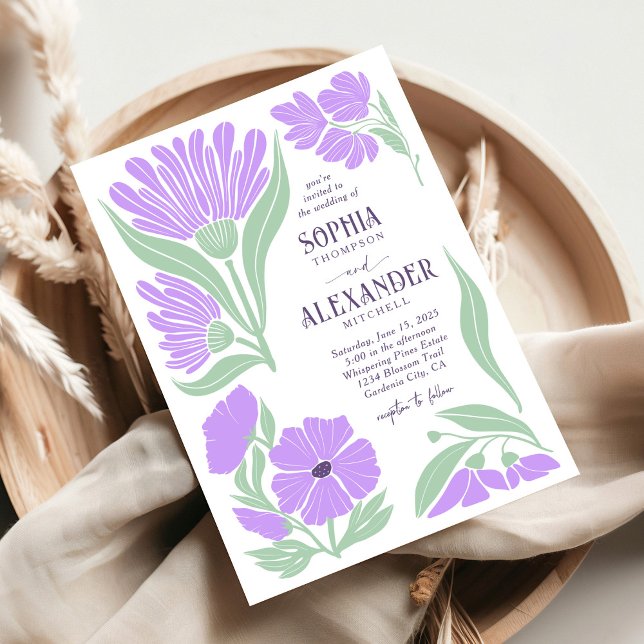Convite Casamento Chic Retro Lavanda Mint Boho (Criador carregado)