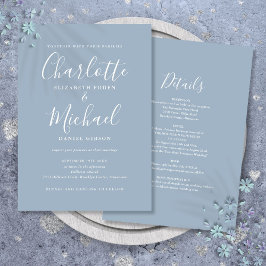 Convite Casamento Chic Script Simples Tudo Em Um Azul Empo