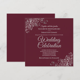 Convite Casamento Chic Silver Frills Burguny Esquadrão Ele