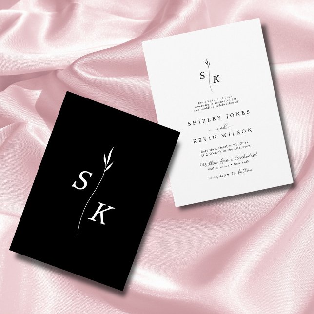 Convite Casamento Chic Simples Folha de Folha Monograma (Criador carregado)