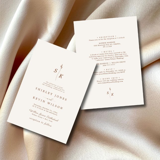 Convite Casamento Chic Simples Folha de Folha Monograma (Criador carregado)