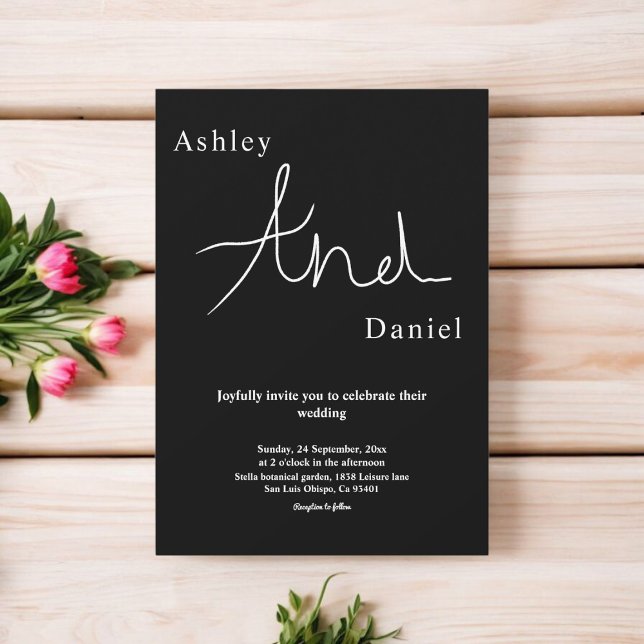 Convite Casamento Chic Simples Preto E Branco Moderno (Criador carregado)