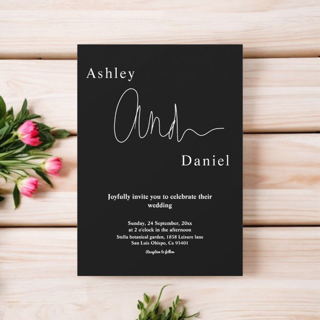 Convite Casamento Chic Simples Preto E Branco Moderno (Criador carregado)