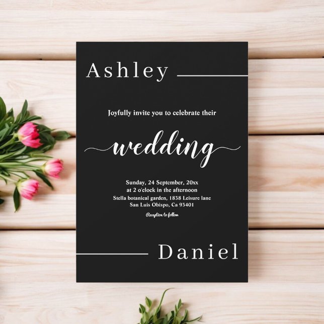 Convite Casamento Chic Simples Preto E Branco Moderno (Criador carregado)