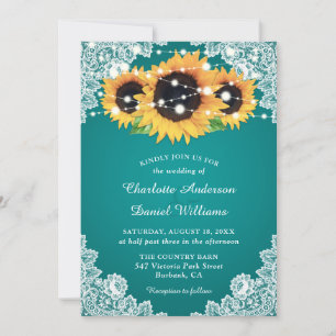 Convite Casamento Chic Teal Sunflower