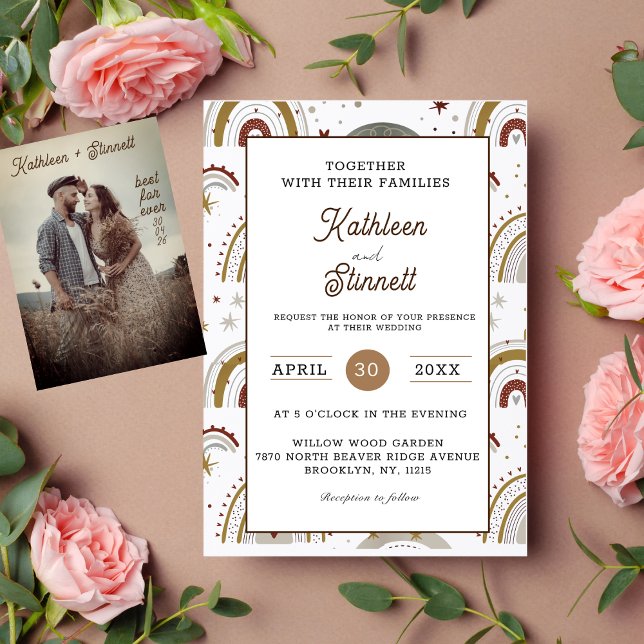 Convite Casamento Chic Terracotta Bold Bright Boho Rainbow (This wedding invitation is a rainbow of boho beauty, with terracotta colors and a modern design.)
